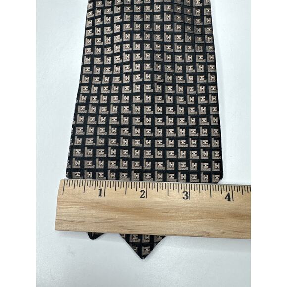 Mens Roffe Accessories 100% Silk Neck Tie Letter H Repeating Pattern Geometric - Picture 3 of 7